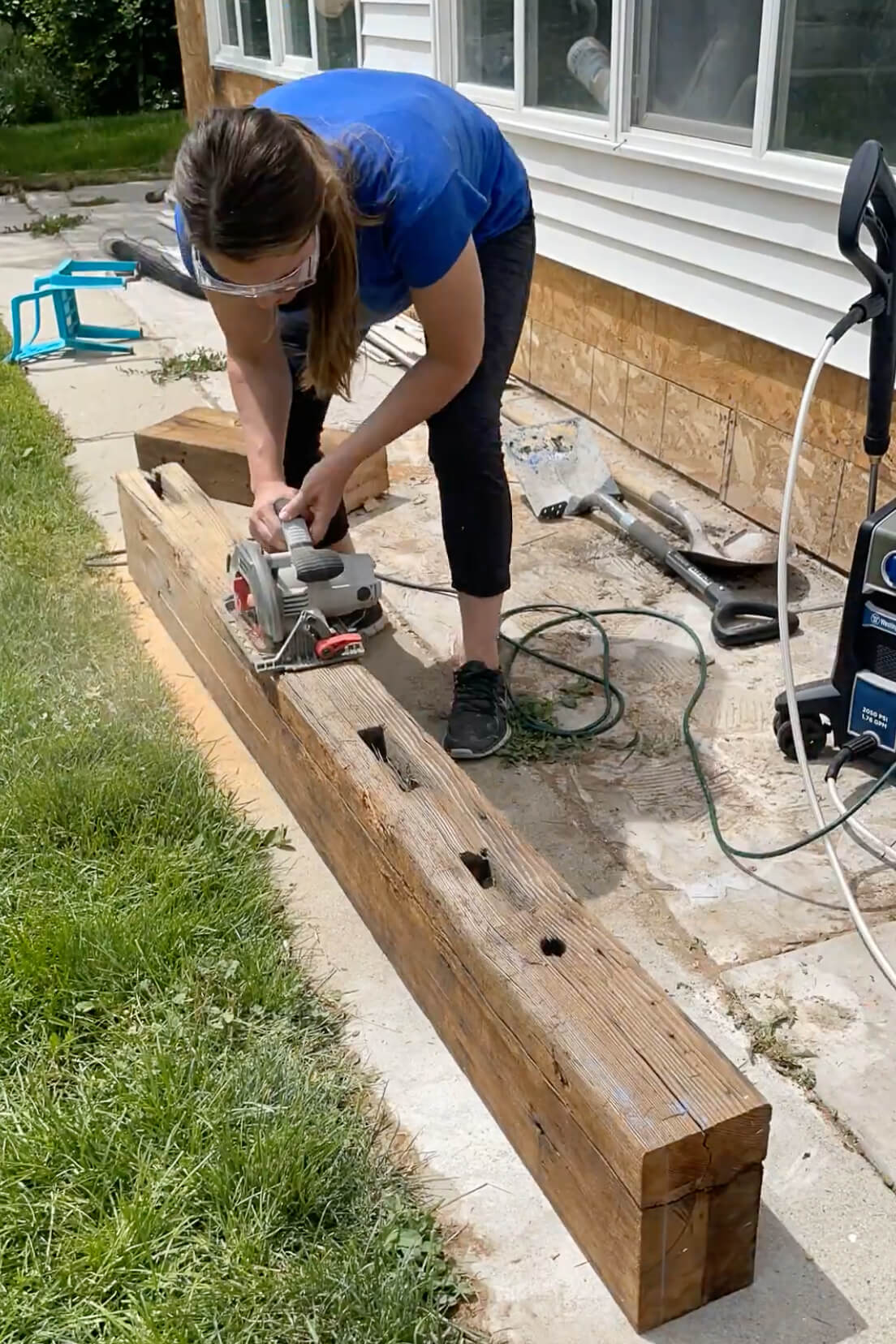 Planing an old mantle to make it thinner. 